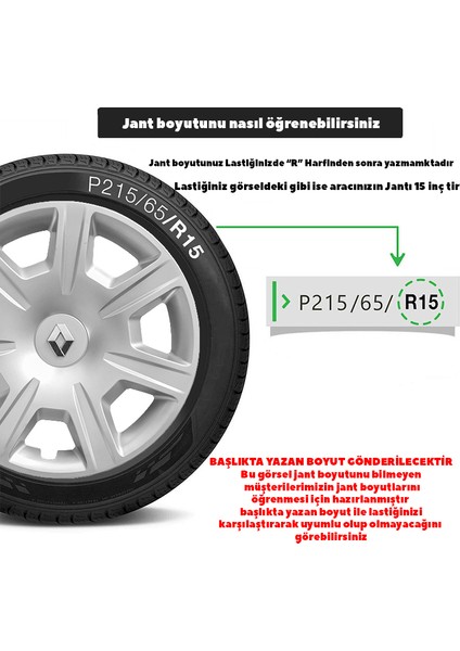 Renault Megane 4 15 Inç Jant Kapağı Amblemli Gri 4 Adet 1 Takım 142