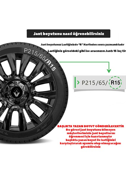 Renault Clio 3 15 Inç Jant Kapağı Amblemli Piano Black 4 Adet 1 Takım 206