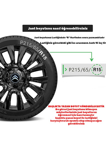 Citroen C Elysee 15 Inç Jant Kapağı Amblemli Piano Black 4 Adet 1 Takım 206