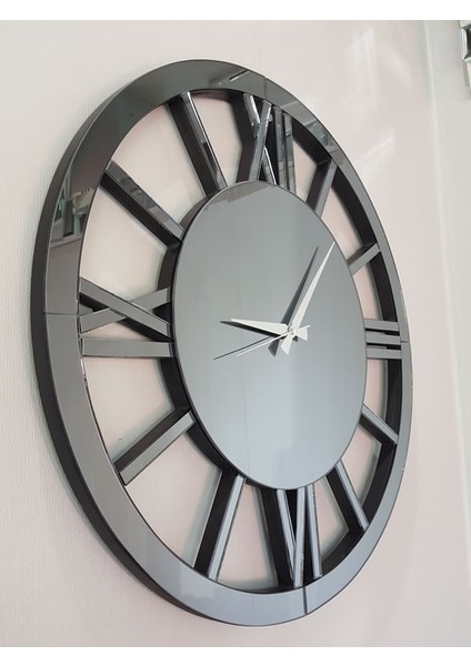 Circle Roma Smoked Model Füme Renk 60 Cm Dekoratif Aynalı Duvar Saati
