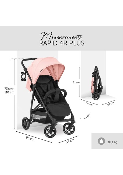 Rapid 4r Plus Bebek Arabası / 50 + Upf Korumalı Xl Gölgelik/ 25 Kg’a Kadar / Çabucak Katlanabilir / Kompakt / Yükseklik Ayarlanabilir / Bardaklık / Yatma Konumu / Büyük Alışveriş Sepeti / Pembe