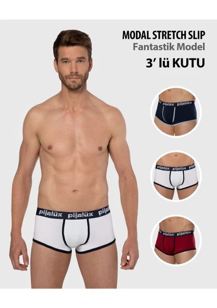 3'lü Paket Modal Strech Esnek Kumaş Logolu Boxer Erkek Külot