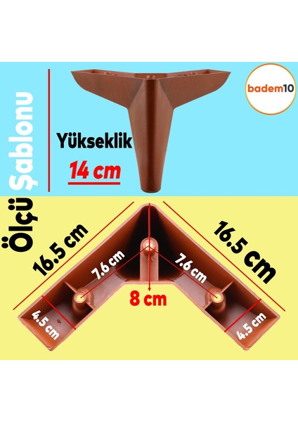 Napoli Lüks Mobilya Kanepe Sehpa Puf Koltuk Ayağı 14 cm Kahverengi Ahşap Desenli Baza Ayakları