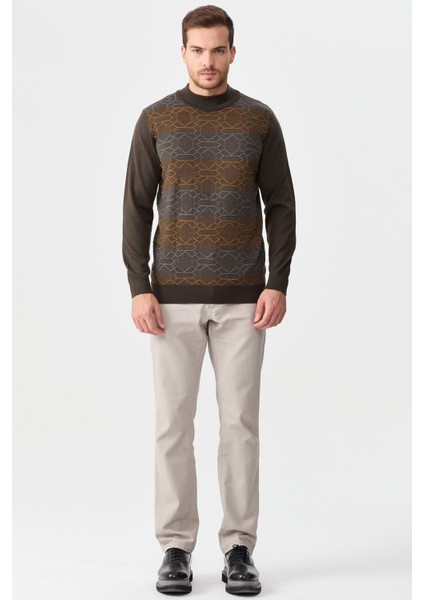 Erkek Yarım Balıkçı Yaka Önü Desenli Kazak D.kahve indirimleri