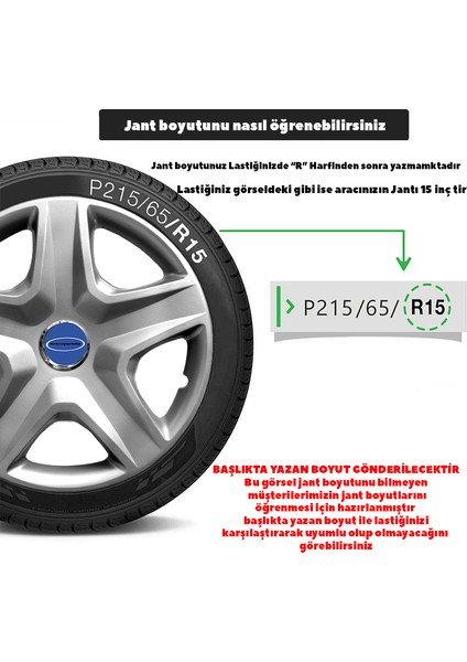 RandAuto Ford Connect 16 Inç Jant Kapağı Amblemli Gri 4'lü Set 120