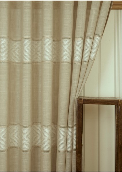Vrc Desen Keten Tül Bej Rengi 1-2 Seyrek Pile 200X260