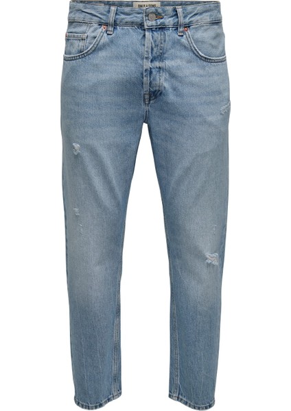 Erkek Rahat Kesim Kot Pantolon Onsavı Crop L. Blue 4858 Jeans 22024858