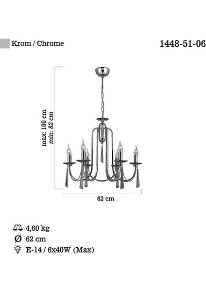 Kontes 6 Lı Krom Avize 6Xe14