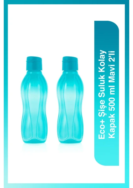 Eco+ Şişe Suluk Kolay Kapak 500 ml Mavi 2'li