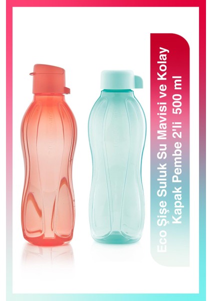 Eco Şişe Suluk Su Mavisi ve Kolay Kapak Pembe 2'li 500 ml