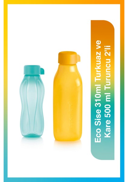 Eco Sise 310ml Turkuaz ve Kare 500 ml Turuncu 2'li