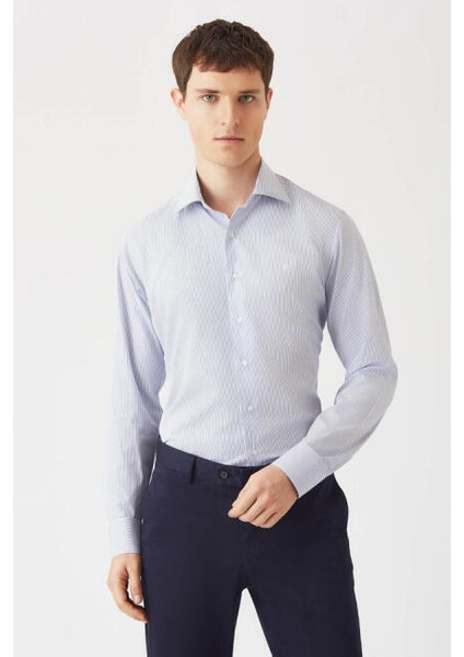Erkek Regular Fit Uzun Kollu Klasik Gömlek MAVİ GM22K222032_C35