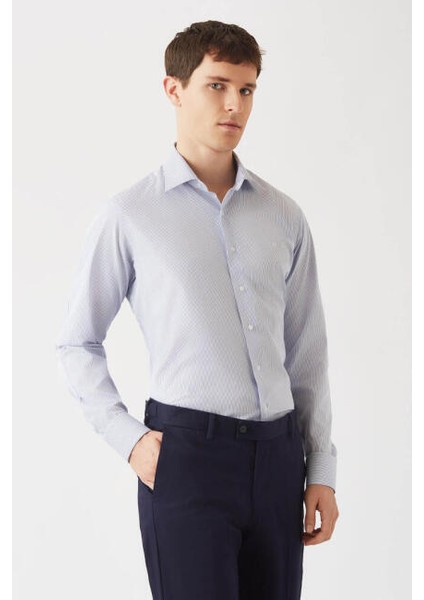 Erkek Regular Fit Uzun Kollu Klasik Gömlek MAVİ GM22K222032_C35