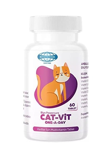 Cat-Vit One-A-Day Kediler Için Vitamin, 60 Tablet