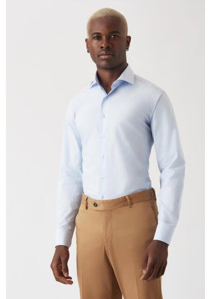 Erkek Regular Fit Uzun Kollu Klasik Gömlek MAVİ GM22K222037_C35