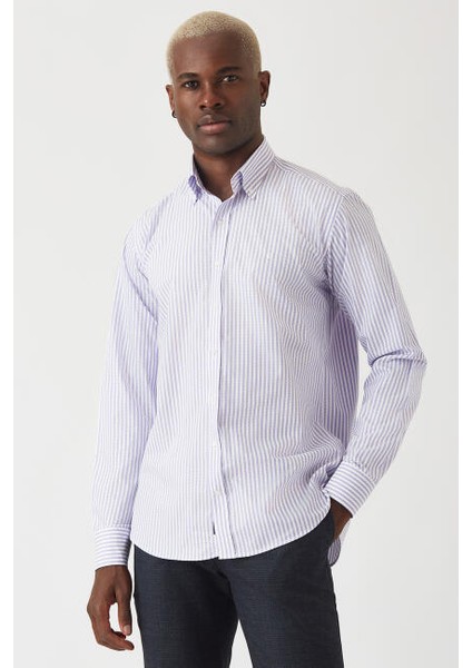Erkek Regular Fit Uzun Kollu Desenli Gömlek LILA GM22Y221016_C44
