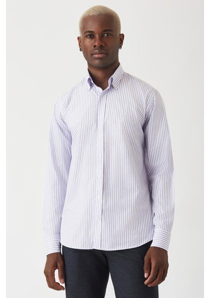 Erkek Regular Fit Uzun Kollu Desenli Gömlek LILA GM22Y221016_C44