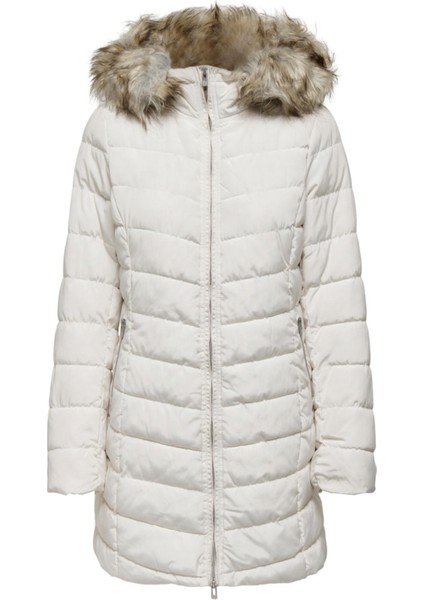 Kadın Mont Ekru 15183994 Onlnewellan Quilted Hood Fur Coat