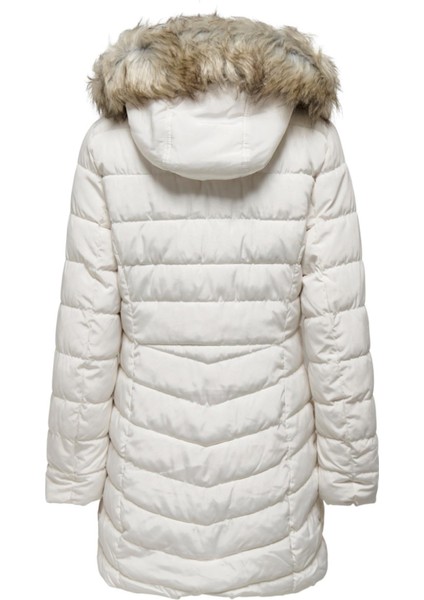 Kadın Mont Ekru 15183994 Onlnewellan Quilted Hood Fur Coat