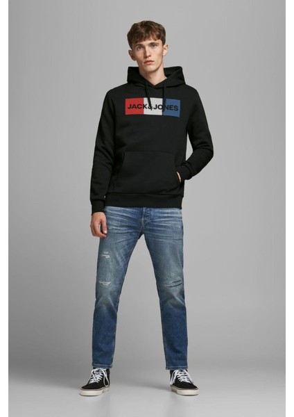 12152840 Jjecorp Logo Sweat Hood No Kapüşonlu Regular Fit Baskılı Siyah Erkek Sweatshir