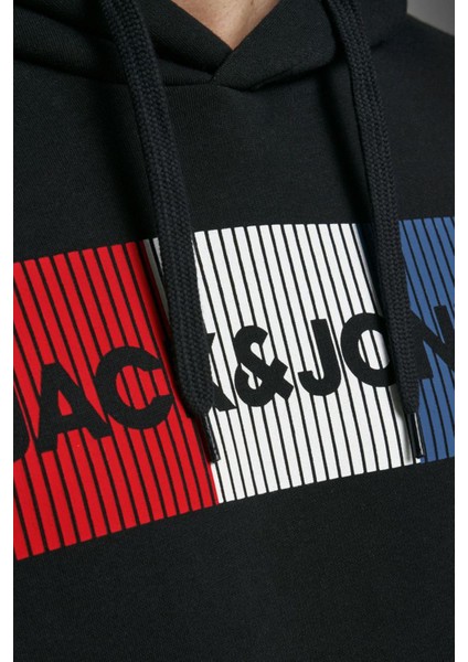 12152840 Jjecorp Logo Sweat Hood No Kapüşonlu Regular Fit Baskılı Siyah Erkek Sweatshir fırsatları