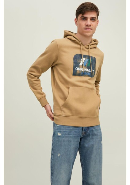 Nate Erkek Kahverengi Baskılı Kapüşonlu Sweatshirt