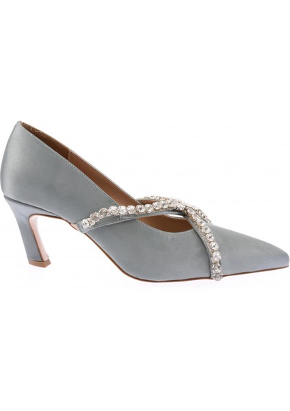 1735-22Y Kadın Sivri Burun Üstten Çapraz Incili Topuklu Ayakkabı