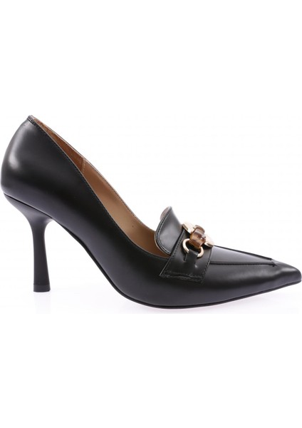 7015-22Y Kadin Sivri Burun Metal Halka Detay Tokali Topuklu Ayakkabi