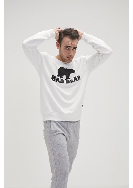 Crewneck Erkek Beyaz Baskılı Sweatshirt