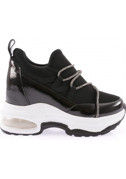1050 Kadin Mega Kalin Taban Strech Detayli Silver Taş Ipli Sneakers Ayakkabi