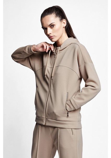 Camel Kadın Fermuarlı Kapüşonlu Üst 21N-2126