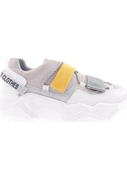 65140 Kadın Mega Kalın Taban Simli Cırtlı Sneakers Ayakkabı fiyatları