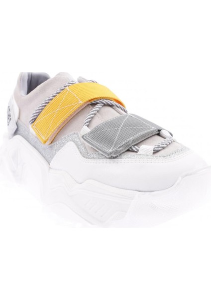 65140 Kadın Mega Kalın Taban Simli Cırtlı Sneakers Ayakkabı modelleri