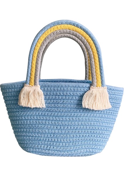 Moda Büyük Kapasiteli Gökkuşağı Dokuma Tote Çanta Omuz Çantası Hasır Çanta