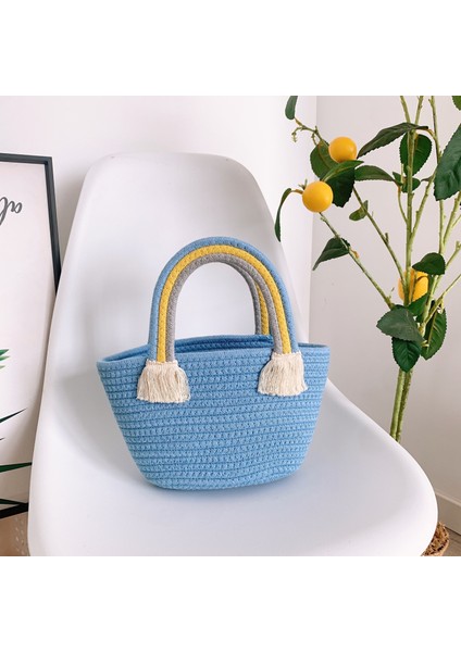 Moda Büyük Kapasiteli Gökkuşağı Dokuma Tote Çanta Omuz Çantası Hasır Çanta fiyatları