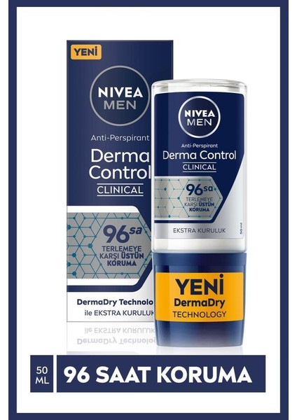 NiveabMen Erkek Roll-on Deodorant Derma Control Clinical 50ml, 96 Saat Üstün Koruma, C Vitamini