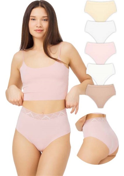 Basic Yüksek Bel Lazer Kesim Bikini Külot 5'li Paket - 2