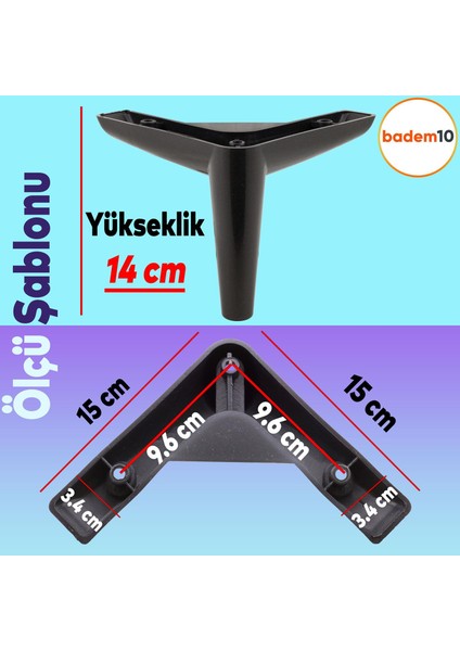 Piko Lüks Mobilya Kanepe Sehpa Tv Ünitesi Koltuk Ayağı 14 cm Siyah Baza Ayak