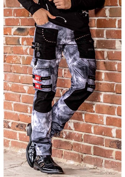 CD805 Parçalı Kargo Cep Batik Renk Jeans