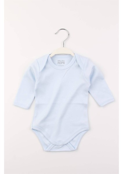 Pamuklu Mavi Zarf Yaka Uzun Kollu Bebek Çıtçıtlı Body Zıbın Bebek Badi