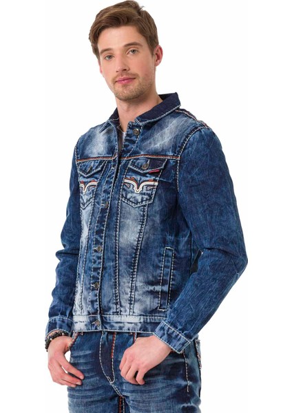 CJ279 Detaylı Mavi Erkek Jeans Ceket