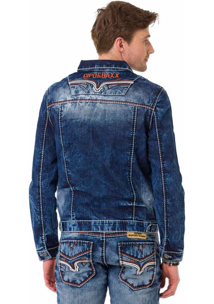 CJ279 Detaylı Mavi Erkek Jeans Ceket