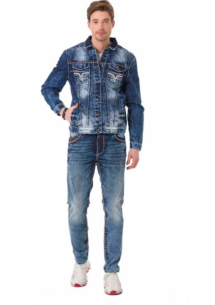 CJ279 Detaylı Mavi Erkek Jeans Ceket