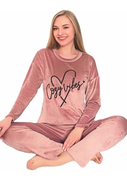 Kadın Uzun Kollu Soft Fransız Kadife Kışlık Pijama Takımı