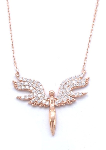 Mikail (Huzur) Meleği Zirkon Taşlı Rose Gümüş Kolye GK-116
