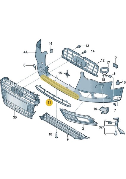 Audi A4 2013-2015 Ön Tampon Alt Orta Izgarası Çıtası 8K0807683