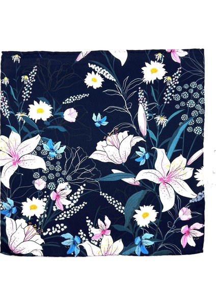 Lacivert Çiçek Motif Erkek Cep Mendili SPS532-36