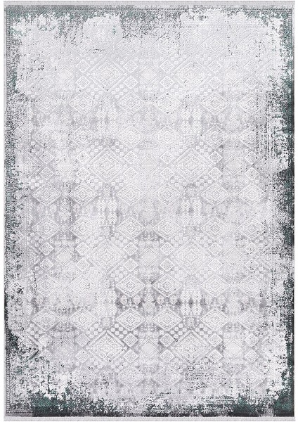 Ipek Mekik Halı 17135 Zümrüt Yeşili Gri Yumuşak Dokulu Modern Halı