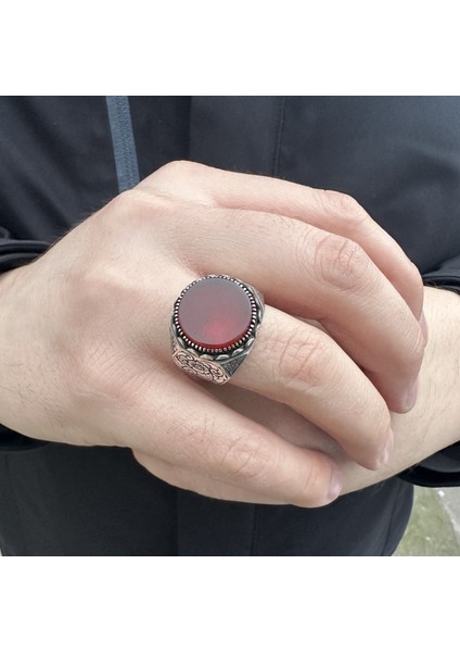 925 Ayar Gümüş Kalem Işlemeli Akik Taşlı Usta Işi Erkek Yüzük modelleri