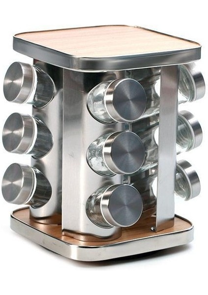3 Katlı 12'li 360 Derece Dönebilen Cam Tuz ve Baharatlık Standı 12 Li Baharatrlık Seti